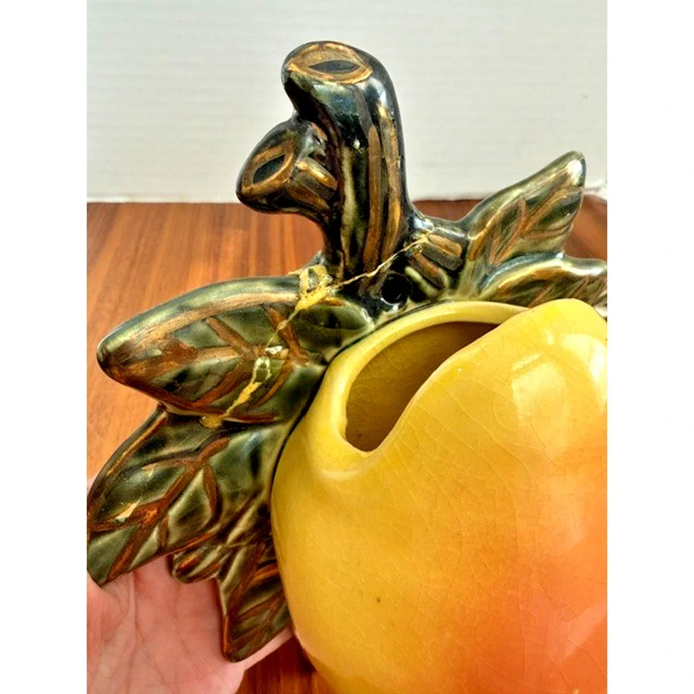 (2) Vintage Mccoy Wall Pocket Planters Pear & Grapes Glossy Fruit MCM -READ